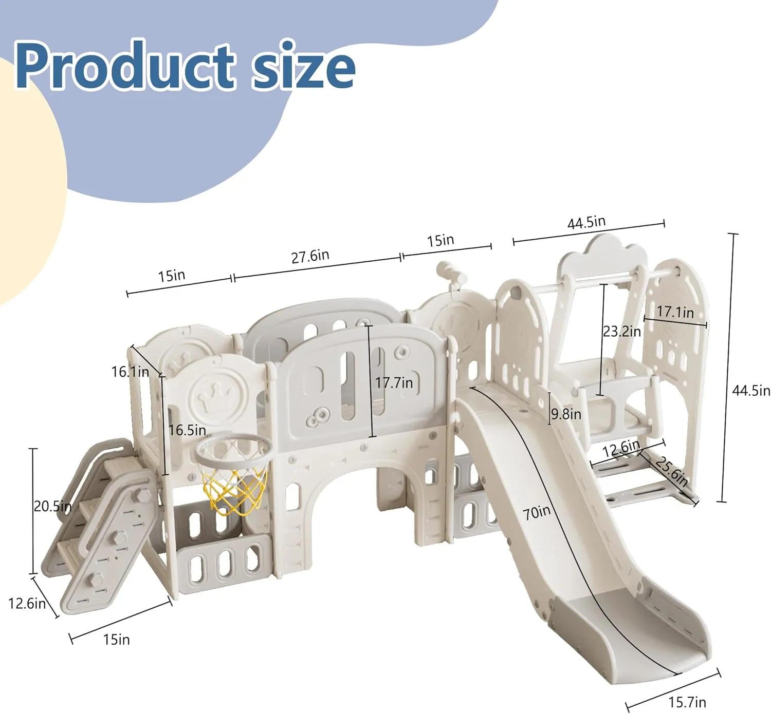 11 in 1 Toddler Outdoor Playset, Toddler Slide and Swing Set, Kid Slide Toddlers Playground Swing Set for Backyard with Basketball Hoop, Football Gate, Climbing, Extra Long Aisle (Gray   Cream)