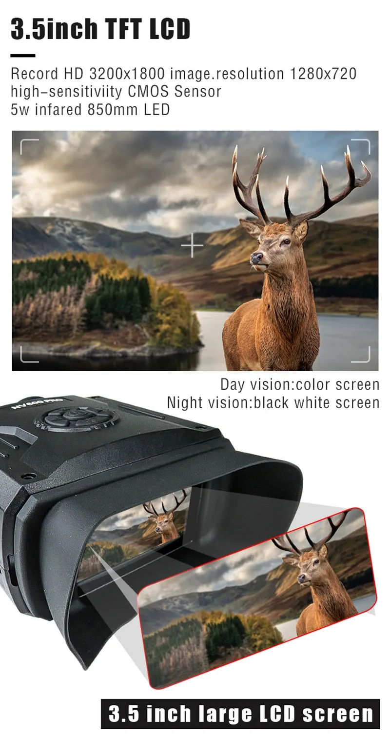2022 New! Pro Infrared Night Vision Binocular Zoomable IR LED NV Telescope Binoculars 3.5" LCD Display with Free 32GB Micro SD