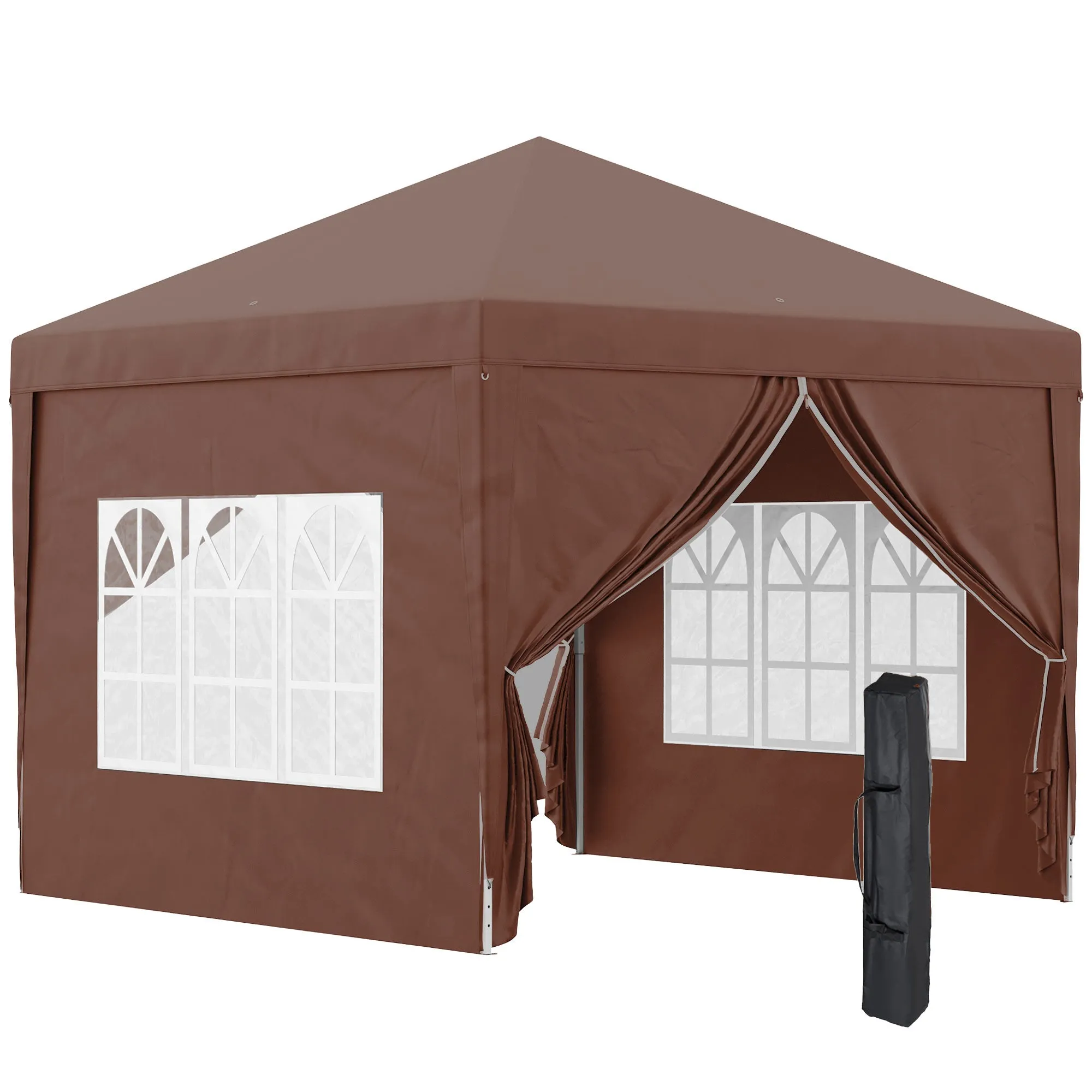 3 x 3m Pop Up Gazebo Wedding Party Canopy Tent Marquee with Carry Bag and Windows Coffee