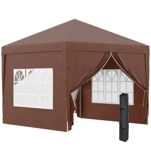 3 x 3m Pop Up Gazebo Wedding Party Canopy Tent Marquee with Carry Bag and Windows Coffee