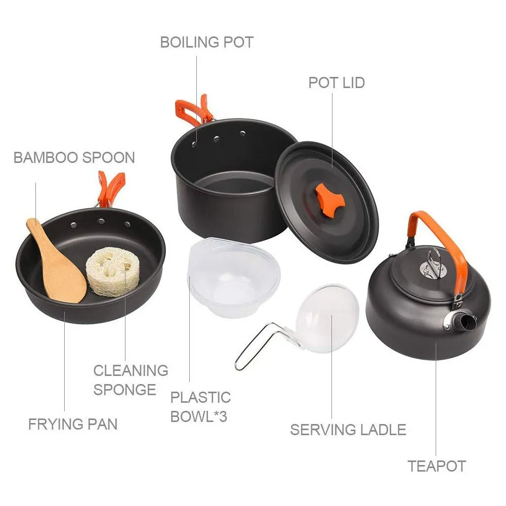 Camping Cookware Set - Aluminium Portable Outdoor Cooking Kit