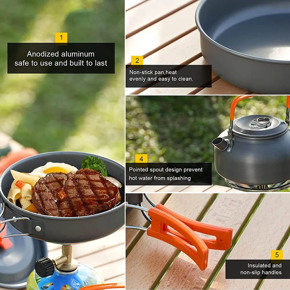 Camping Cookware Set - Aluminium Portable Outdoor Cooking Kit