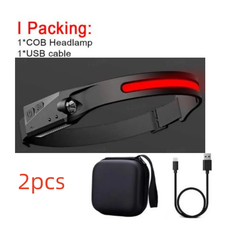 COB LED Induction Riding Headlamp Flashlight USB Rechargeable