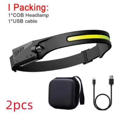 COB LED Induction Riding Headlamp Flashlight USB Rechargeable