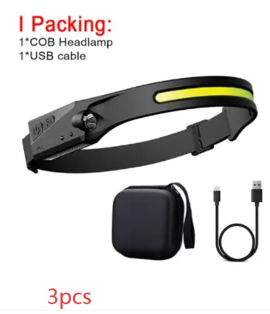 COB LED Induction Riding Headlamp Flashlight USB Rechargeable