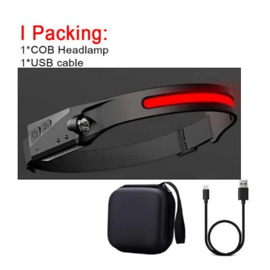 COB LED Induction Riding Headlamp Flashlight USB Rechargeable