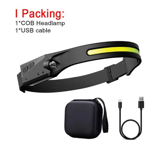 COB LED Induction Riding Headlamp Flashlight USB Rechargeable
