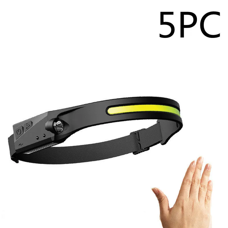 COB LED Induction Riding Headlamp Flashlight USB Rechargeable