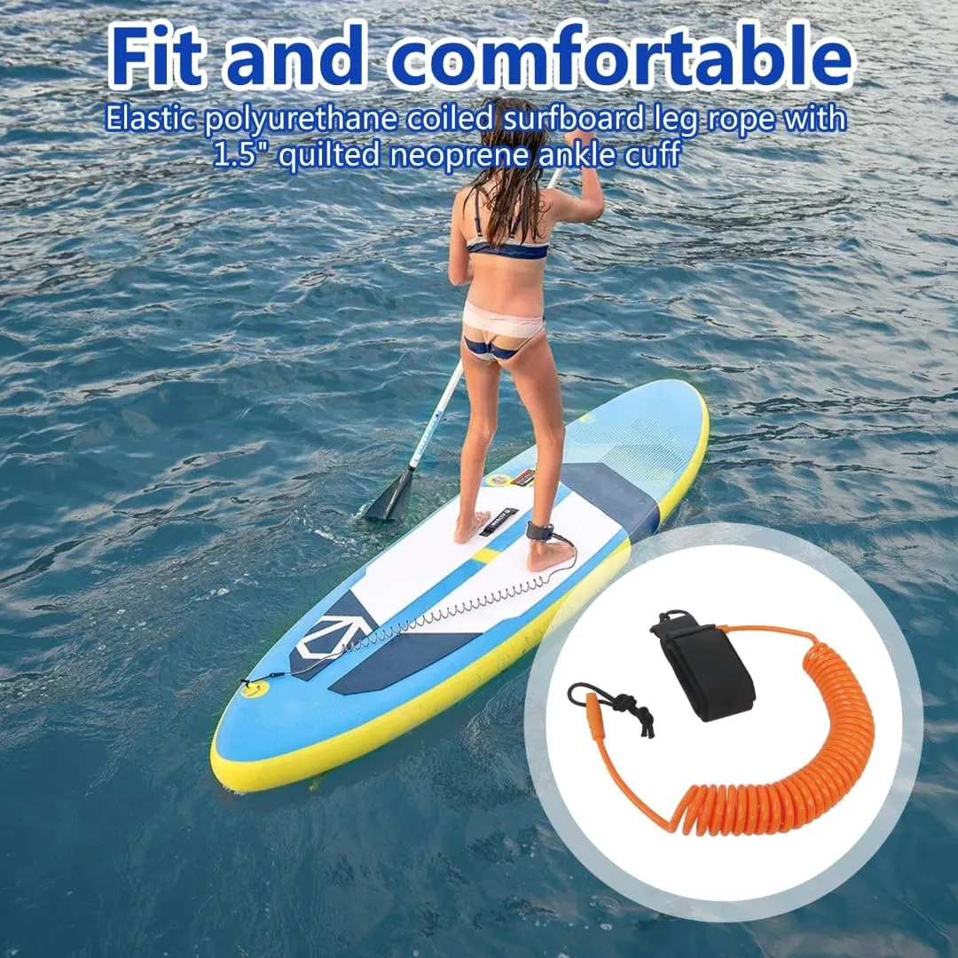 Coiled SUP Leash 10 FT Surfboard Leash Sup Leg Rope Strap Stand Up Paddleboard Leash - Orange