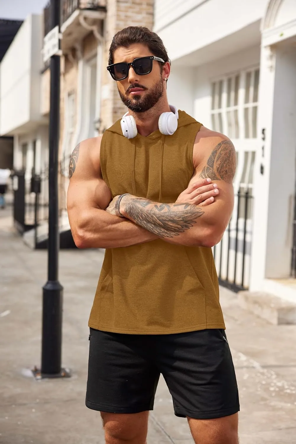 COOFANDY Men's Workout Hooded Tank Tops Bodybuilding Muscle Cut Off T Shirt Sleeveless Gym Hoodies