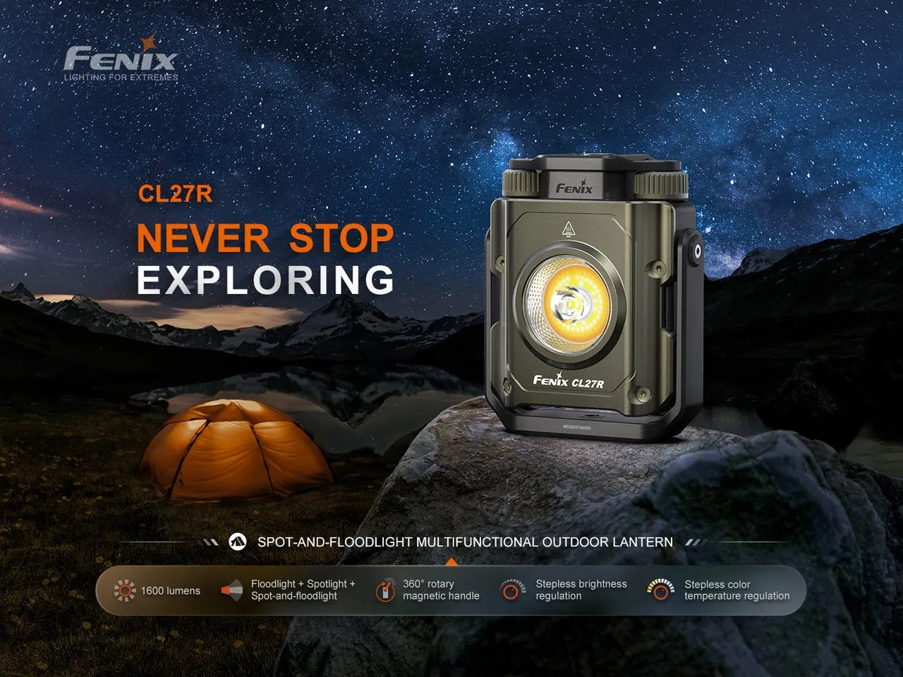 Fenix CL27R 1600 Lumen Multifunctional USB-C Rechargeable Lantern w/ Red LED and Adjustable Color Temperature