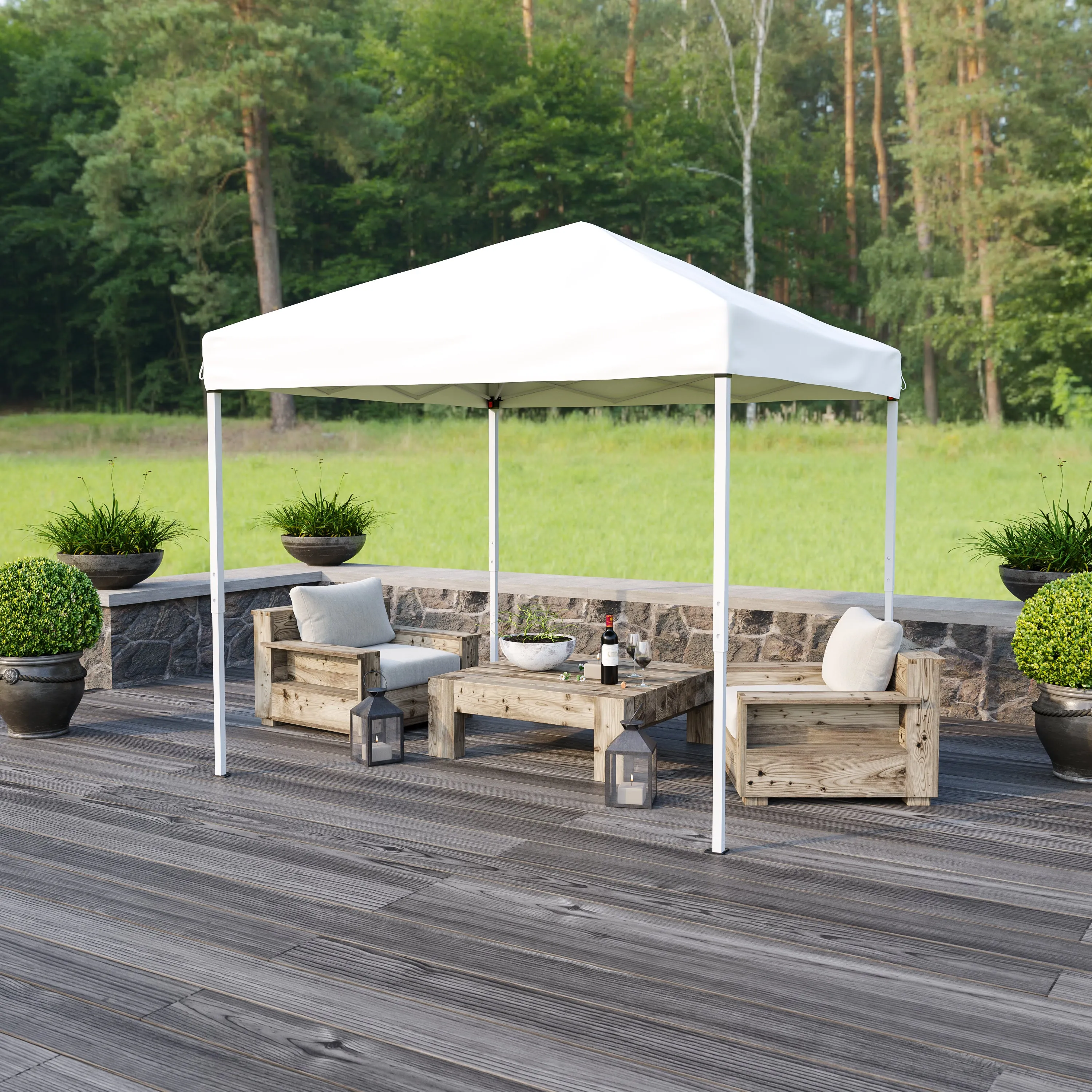 Harris 8'x8' White Outdoor Pop Up Event Slanted Leg Canopy Tent with Carry Bag