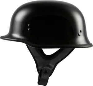 HIGHWAY 21 9-Millimeter German Beanie Helmet, Half Shell Motorcycle Gear, Black Safety Head Cover, Dual D-Ring Chinstrap