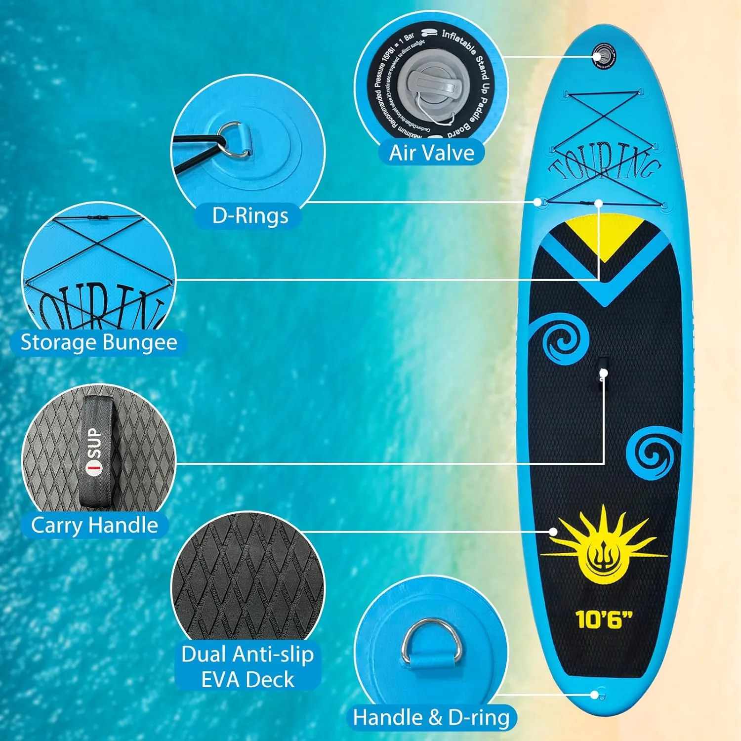 Inflatable Stand Up Paddle Board with Premium Paddle Board Accessories, Non-Slip Comfortable Deck, Wide Stable Design for Youth & Adults 10'6" x 33" x 6"