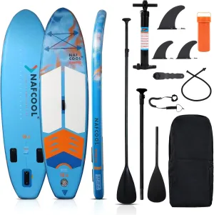 Inflatable Stand Up Paddle Board,10'4"32"6" Surfing Standing Paddle Board with SUP Accessories & Backpack, Non-Slip Deck,Removable Fins,Leash,Paddle,Hand Pump for Youth & Adult(Sky Blue)