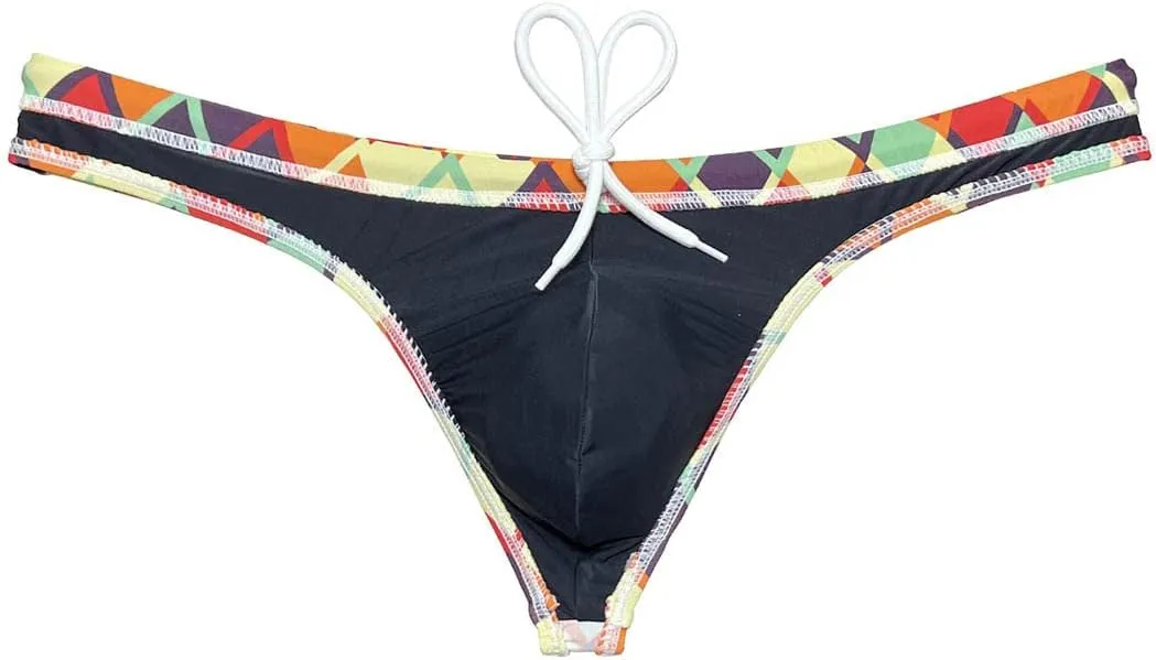 OROCOJUCO Sport Mens Print Thong Swimsuit Contour Pouch Bikini Swimwear Board Surf Short Trunks Swim Tangas