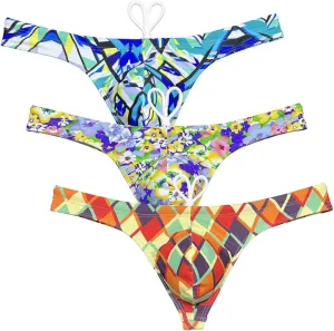 OROCOJUCO Sport Mens Print Thong Swimsuit Contour Pouch Bikini Swimwear Board Surf Short Trunks Swim Tangas