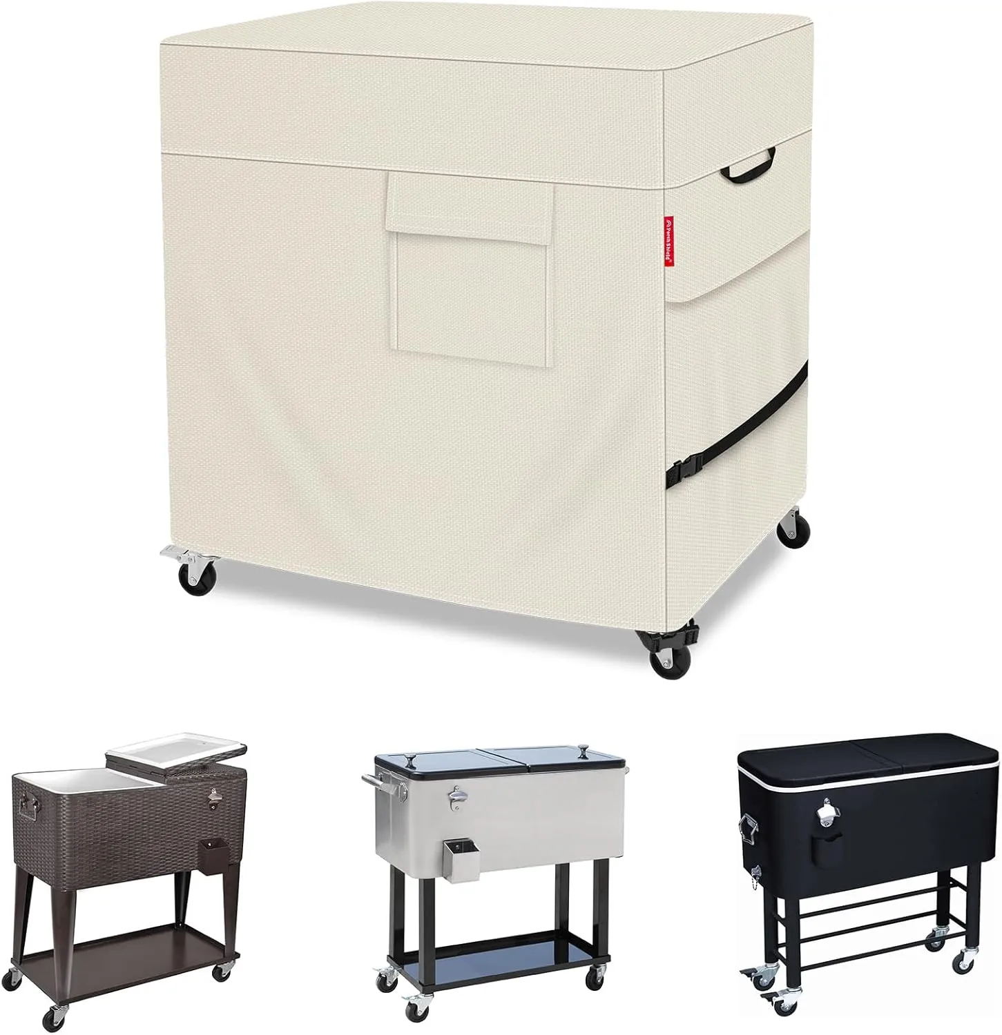 Porch Shield Waterproof Rolling 80-100 Qt Cooler Cart Cover Fits Most Patio Ice Chest Party Cooler (Light Tan, 36"L x 20"W x 32"H)