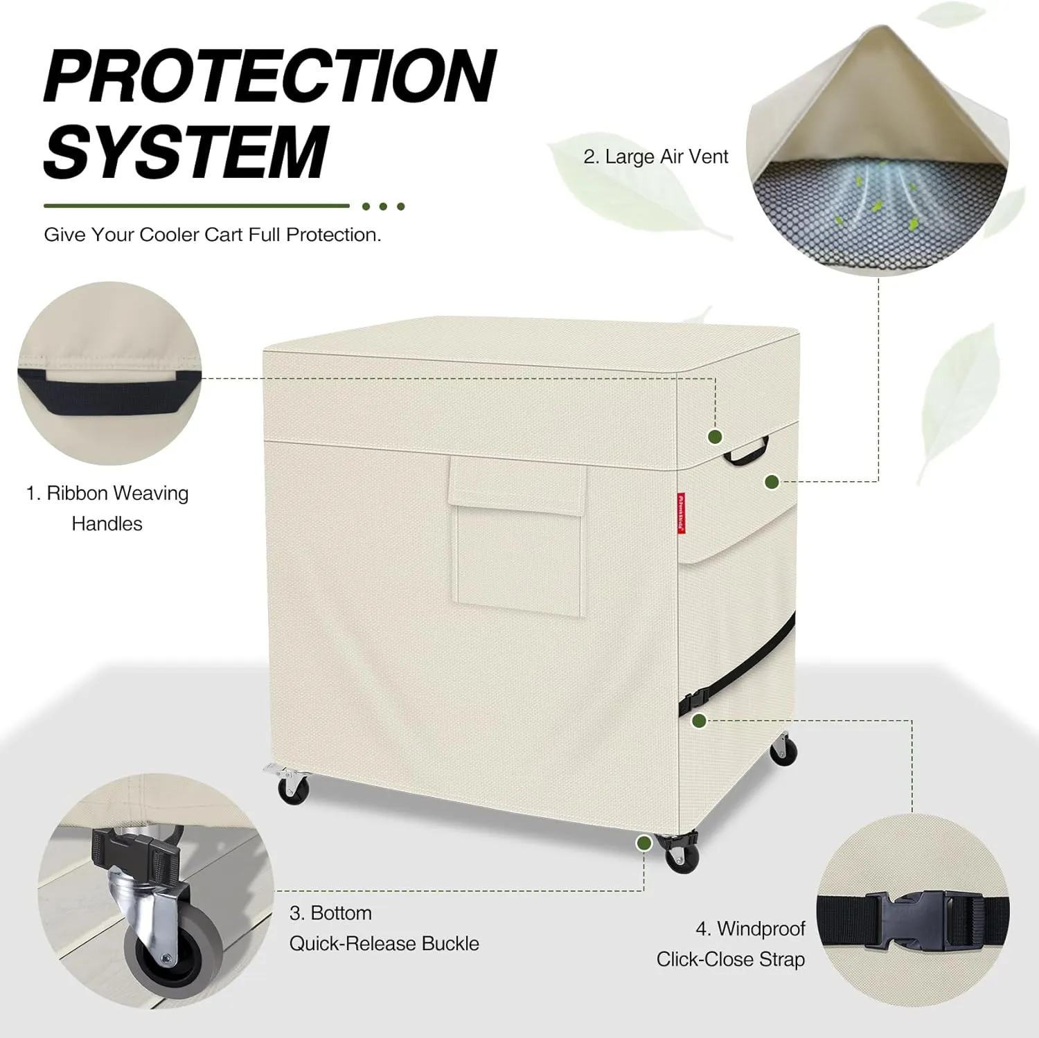 Porch Shield Waterproof Rolling 80-100 Qt Cooler Cart Cover Fits Most Patio Ice Chest Party Cooler (Light Tan, 36"L x 20"W x 32"H)