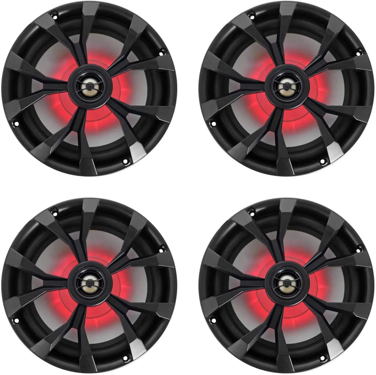 Rockville Bundle: (4) RKL80MB 8" 900 Watt Black 2-Way Marine Boat Speakers w/LED's (4 Items)