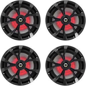 Rockville Bundle: (4) RKL80MB 8" 900 Watt Black 2-Way Marine Boat Speakers w/LED's (4 Items)