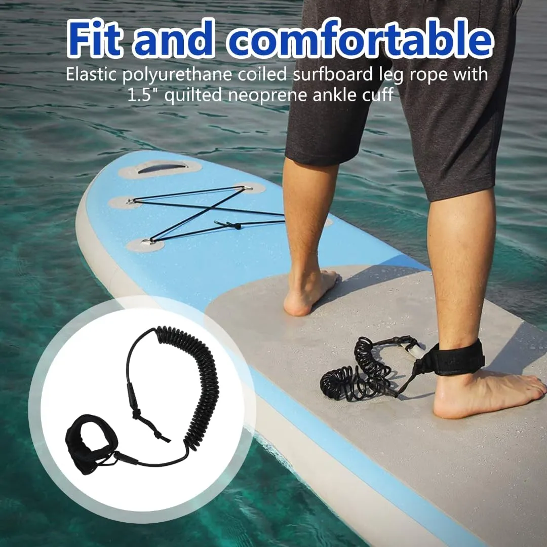 Stand UP Paddle Board 10FT SUP Leash 5mm Coiled Spring Leg Rope Leash - Black