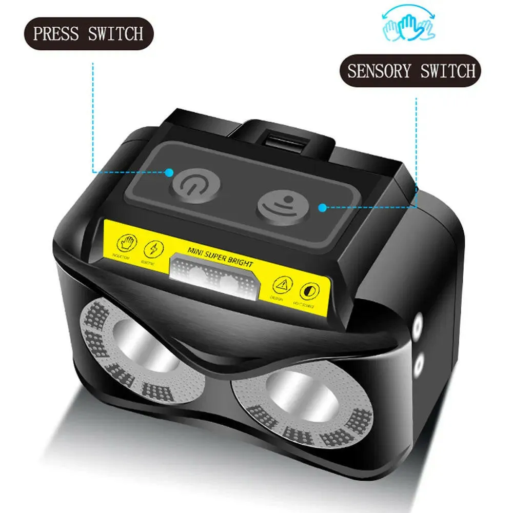 XPG COB White Yellow Light LED Headlamp Body Motion Sensor 6-Mode Red Blue Flash Headlight Rechargeable Torch Camping Hunting