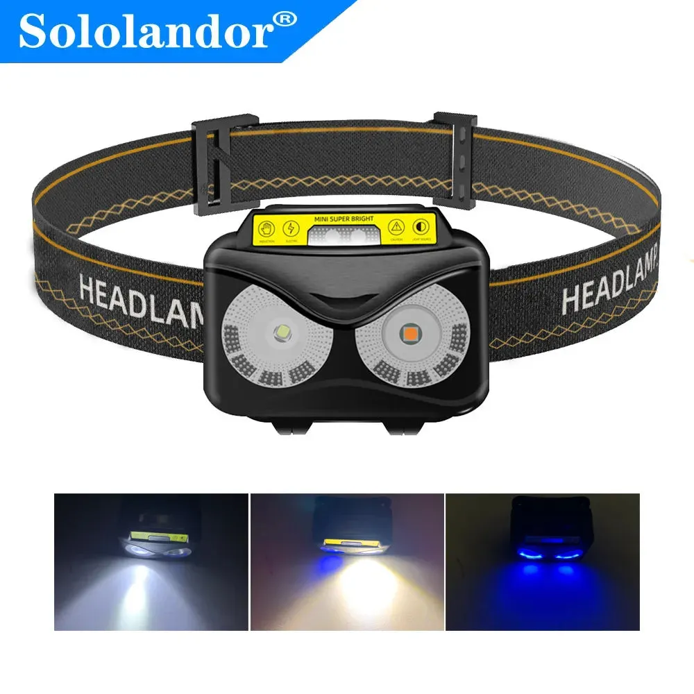 XPG COB White Yellow Light LED Headlamp Body Motion Sensor 6-Mode Red Blue Flash Headlight Rechargeable Torch Camping Hunting