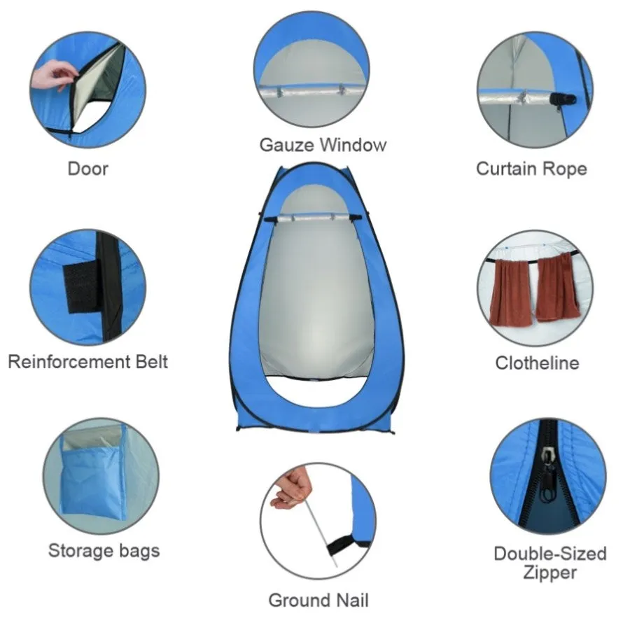 ZUN 1-2 Person Portable Pop Up Toilet Shower Tent Changing Room Dressing Tent Camping Shelter Blue 44208910