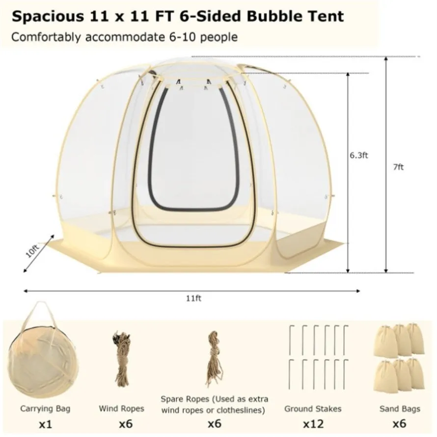 ZUN 11 x 11 Feet Clear Dome Pop up Bubble Tent 83386132